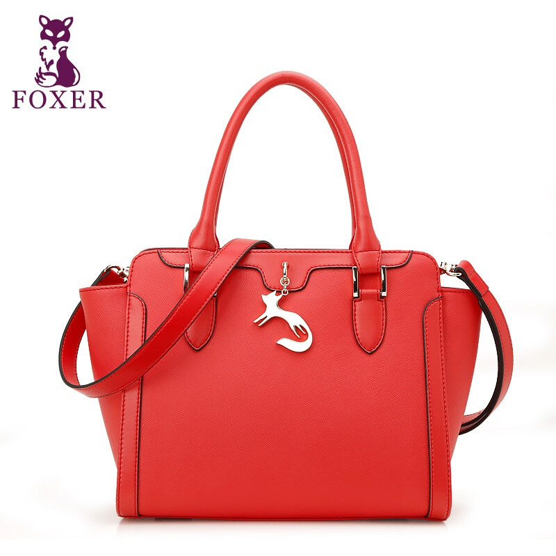 金狐貍(FOXER)女包 新款牛皮電鍍狐貍吊飾翅膀包時(shí)尚百搭斜挎手提單肩包女939026F 998026F紅色